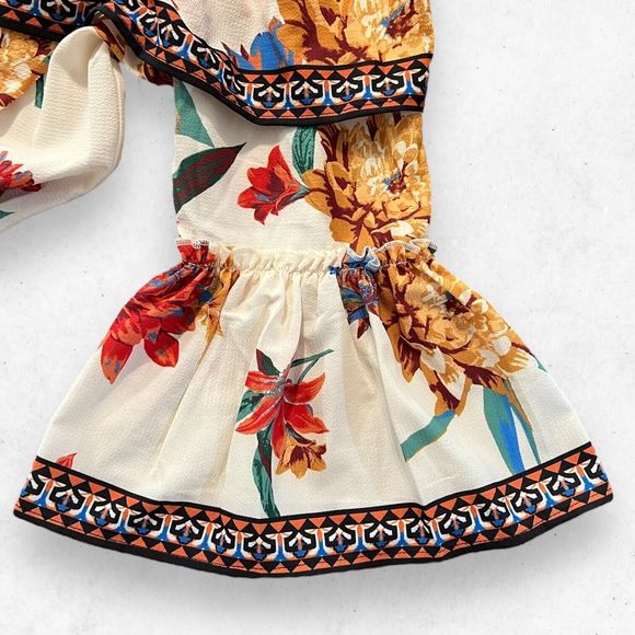 Flying Tomato Dress Womens L Off The Shoulder Floral Bell Sleeve Blouson Ruffled - Picture 5 of 5